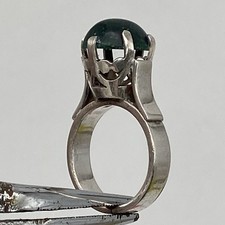 950 High Purity Silver Mid Century Eilat Stone Ring Made in Israel Size 7.5 CUT