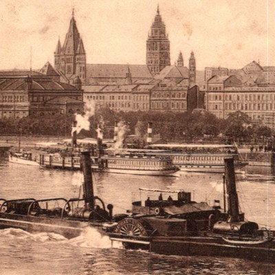 Antique RPPC Mainz Germany Rhine Steam Paddlewheel Boats Mathias Stinnes c1904