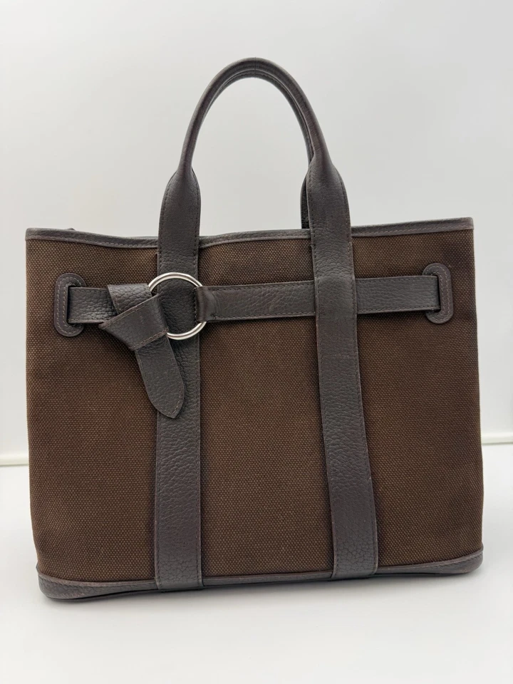 Bolso de Mano HERMÉS Petite Ceinture PM 30 en Lona Marrón • Hecho en FRANCIA Foto 4 de 4