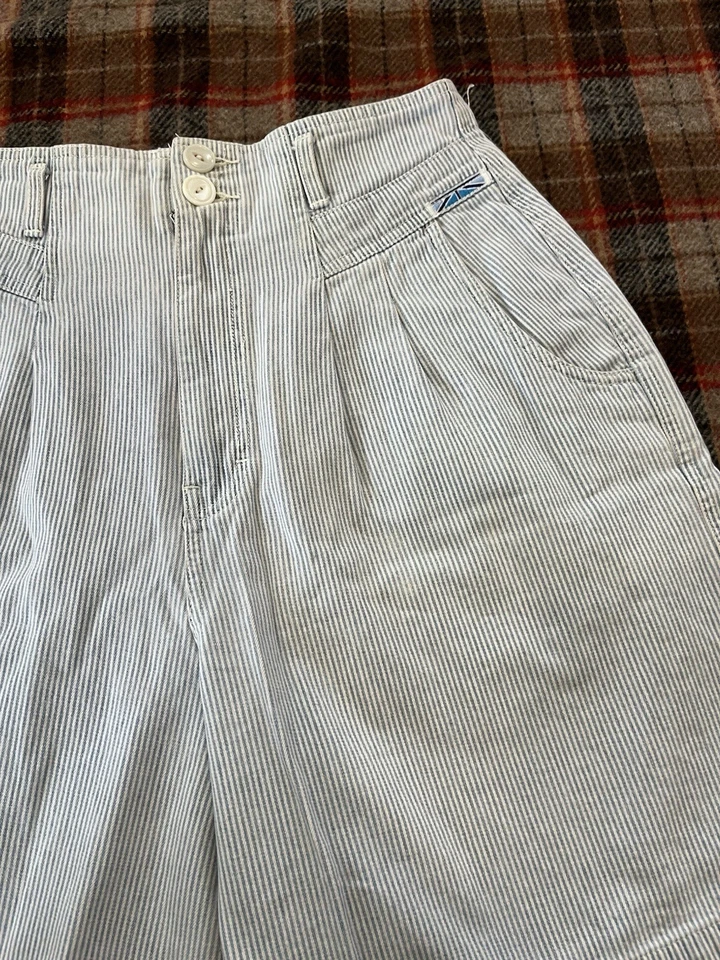 Pantalones Cortos Brittania Mamá Vintage Años 80 De Gran Tamaño tiro alto muslo ancho a rayas Foto 3 de 4