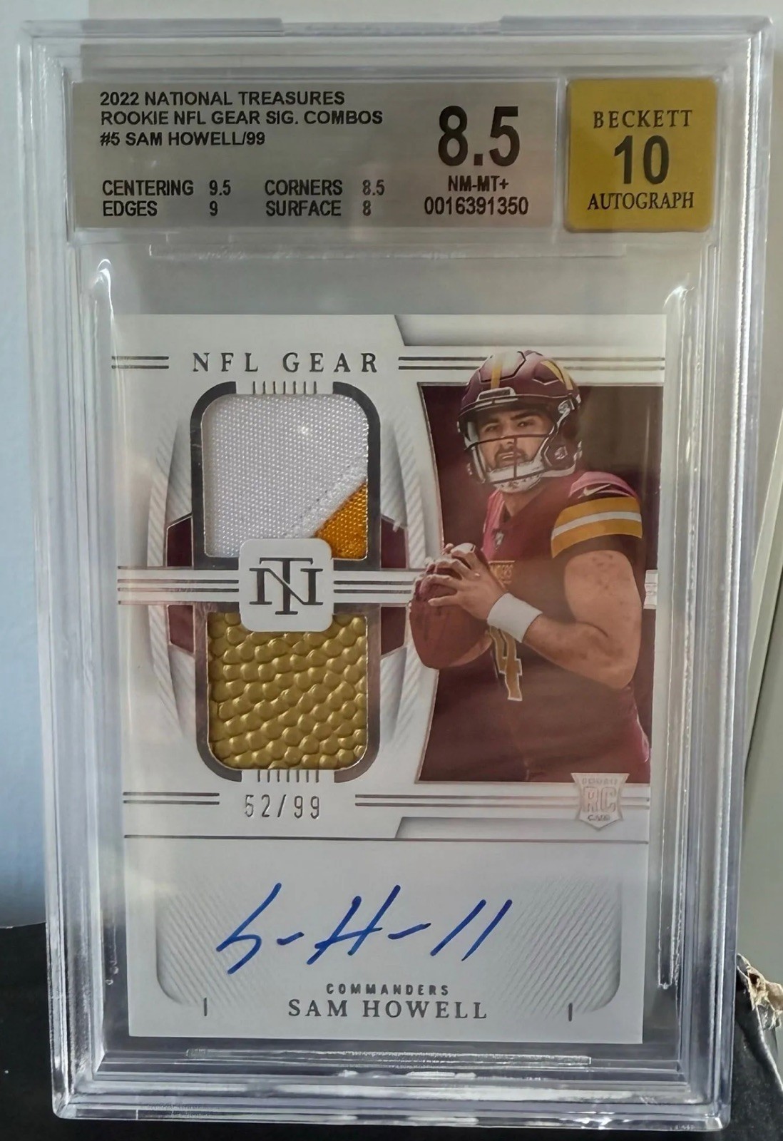 2022 Panini National Treasures Sam Howell NFL Gear RPA 52/99 Beckett 8.5 Auto 10