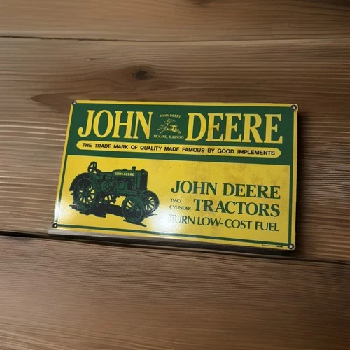 Vintage John Deere Tractor Rustic Porcelain Enameled Metal Sign