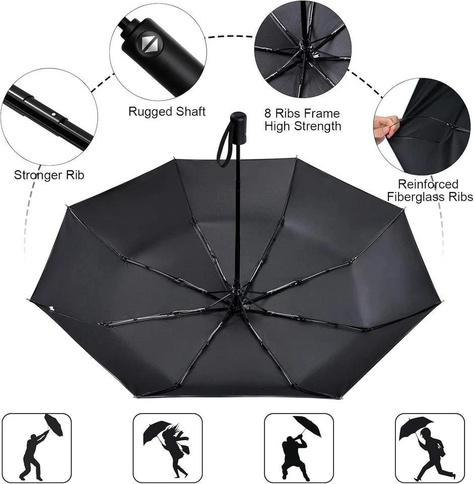 Regenschirm Taschenschirm Auf Zu Automatik Regenschirm Sturmfest Teflon Schicht - Bild 3 von 4