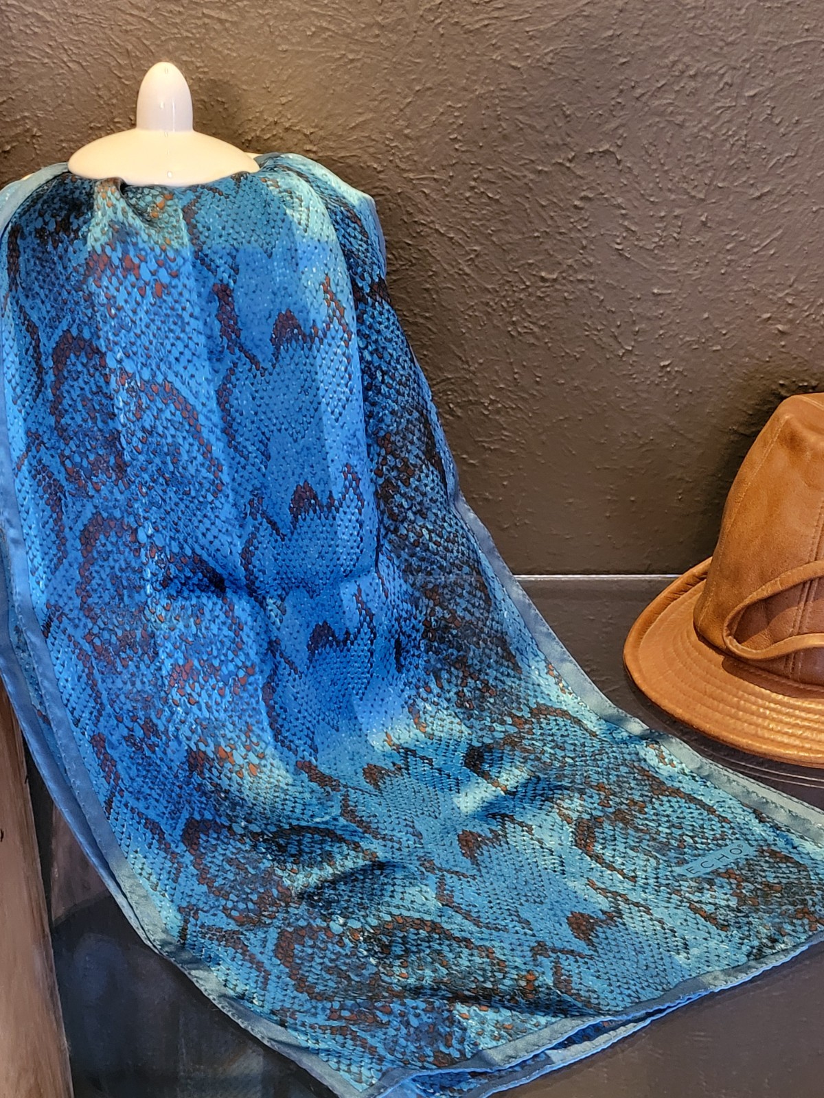 Echo Blue Silk Chiffon Rectangular Scarf Reptile … - image 4