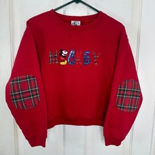 Vintage 90  s Mickey  Co Disney Crewneck Sweatshirt Cropped Red Embroidered Med