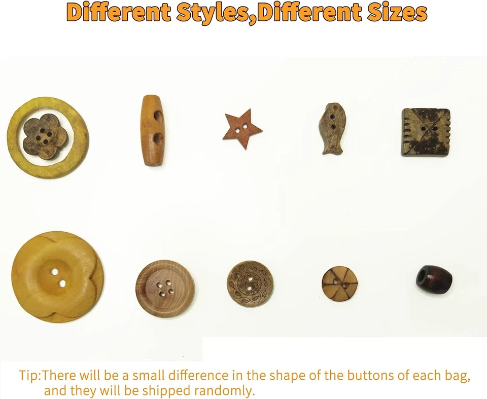 Mixed Vintage Wood Buttons for Crafts, Assorted Shapes, 400-500 PCS - Image 4 of 4