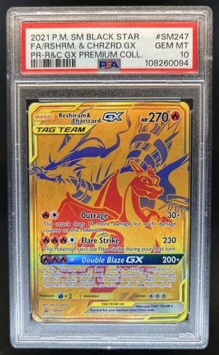 2016-19 Pokemon SM Black Star Promos Reshiram & Charizard Tag Team #SM247 PSA 10