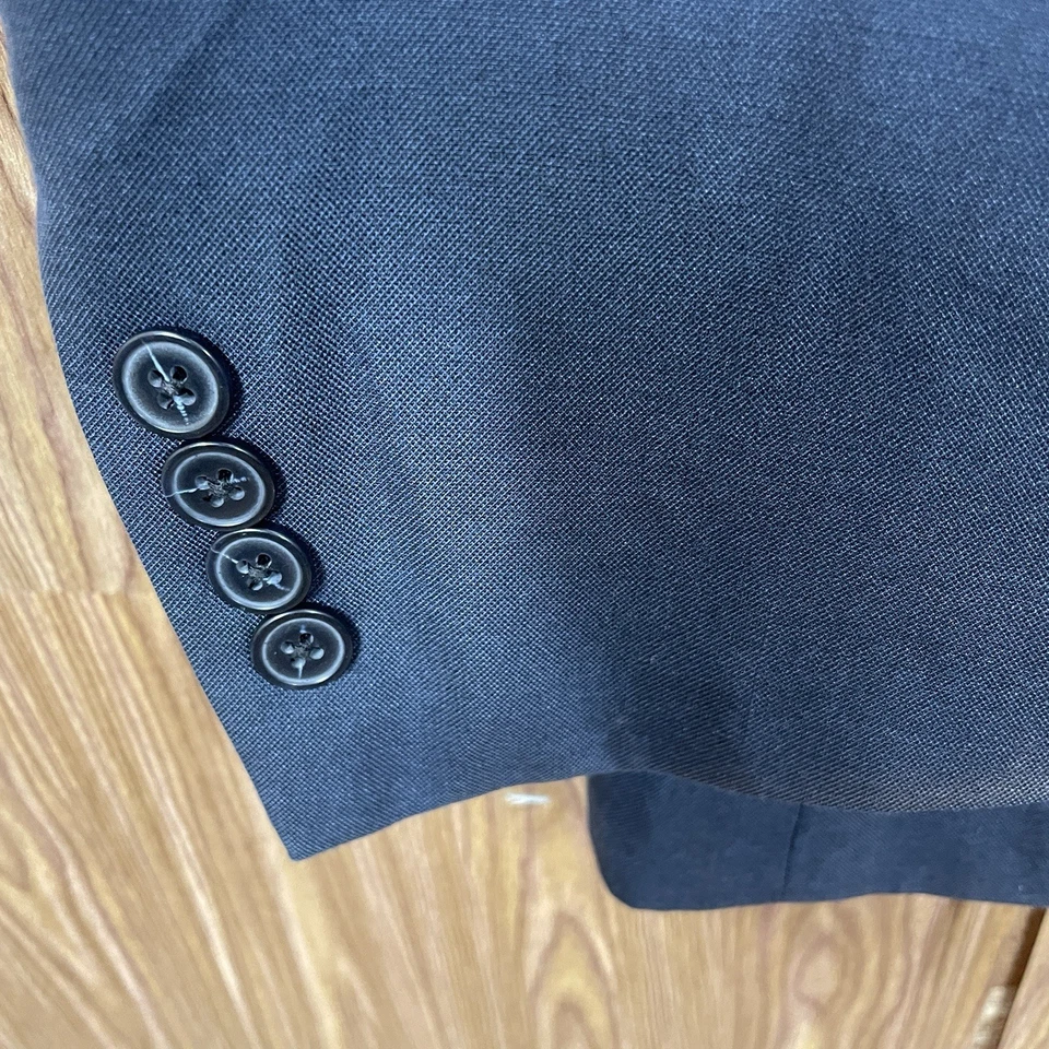 Structure Fitted Blazer Jacket Mens 44L Slim Blue Solid Polyester Double Vented - Image 4 of 4