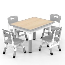 Kids Table and 4 Chairs Set, Adjustable Height, Graffiti Desktop, Non-Slip Le...