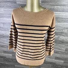 ANN TAYLOR LOFT Boat Neck 3/4 Sleeves Tan Striped Knit Sweater Women's Size S