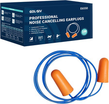NRR 33Db Foam Ear Plugs with Cord,100 Pairs/Box  For Sleeping
