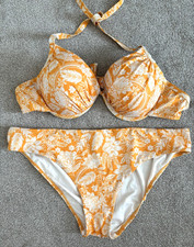 NEXT Golden Yellow & White Paisley Top and Bottoms Bikini Set, Size 18, 38 DD/E