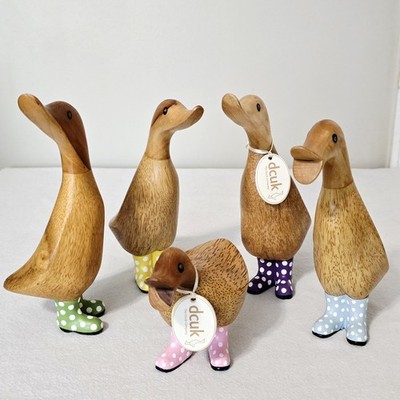 Sold Individually DCUK Wooden Ducklings With Spotty Well Boots Hand Carved