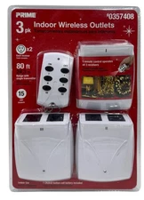 Prime 3 pack indoor Wireless Outlets  with 1 Remote Control#0357408 White New