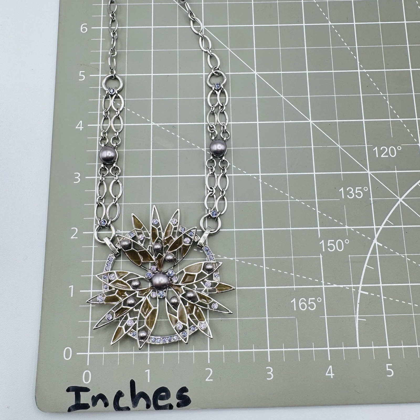 Vtg Givenchy Statement Necklace Silver Purple Fau… - image 12