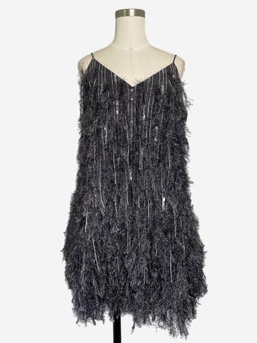ASOS Edition NWT Charcoal gray feather sequin beaded fringe mini dress event 4