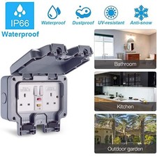 Outdoor Weatherproof Outside 13AMP 2 Gang RCD Double Switched Socket Plug Socket