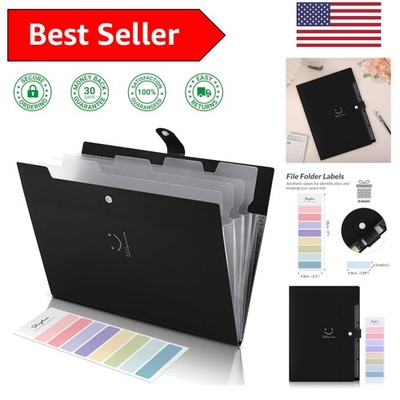Versatile 5-Pocket Accordion Folder for A4 & Letter Sizes - Black Polypropylene