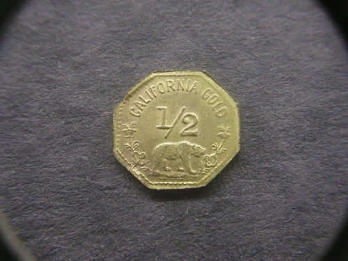 1856 California Gold Liberty Head Round 1/2 dollar Token/Coin: Bear on back