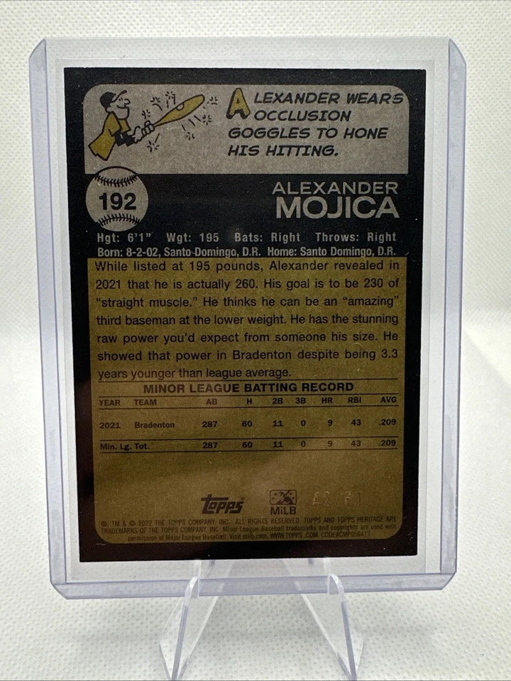2022 Topps Heritage Minor League Edition Alexander Mojica #192 Black Border /50 - Image 2 of 2