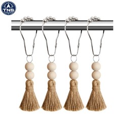 Rustproof Nautical Decorative Shower Curtain Hooks Set with Natural Jute Accents