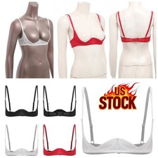 US Women See Through 1/4 Cup Shelf Floral Lace Underwired Push Up Balconette Bra