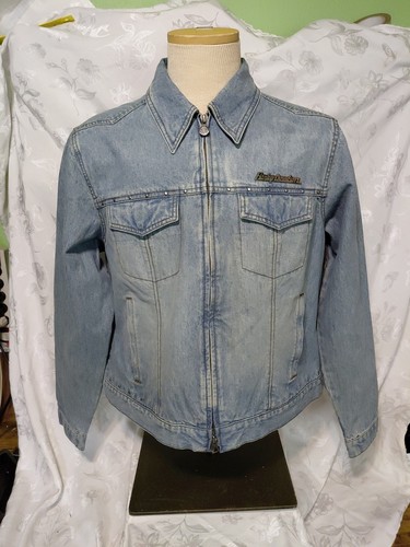 Harley Davidson Blue Denim Jeans Biker Jacke mit Leder Adler Rücken Damen XL - Bild 2 von 15