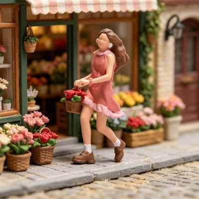 Rosa Kleid Miniatur Mädchen handbemalt Wohndeko detaillierte Handwerkskunst