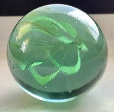 Vintage Estate Large 8 Vein Green Color In Aqua Glass Shooter 1 Marble
