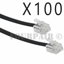 100 Pack Lot - 7ft Telephone Line Cord Cable 6P6C RJ12 RJ11 DSL Fax Phone Black