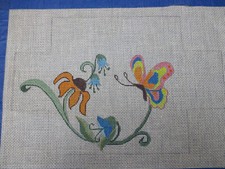 Vintage Handpainted Needlepoint Canvas Small Floral Flower Spray Wrap A-Round