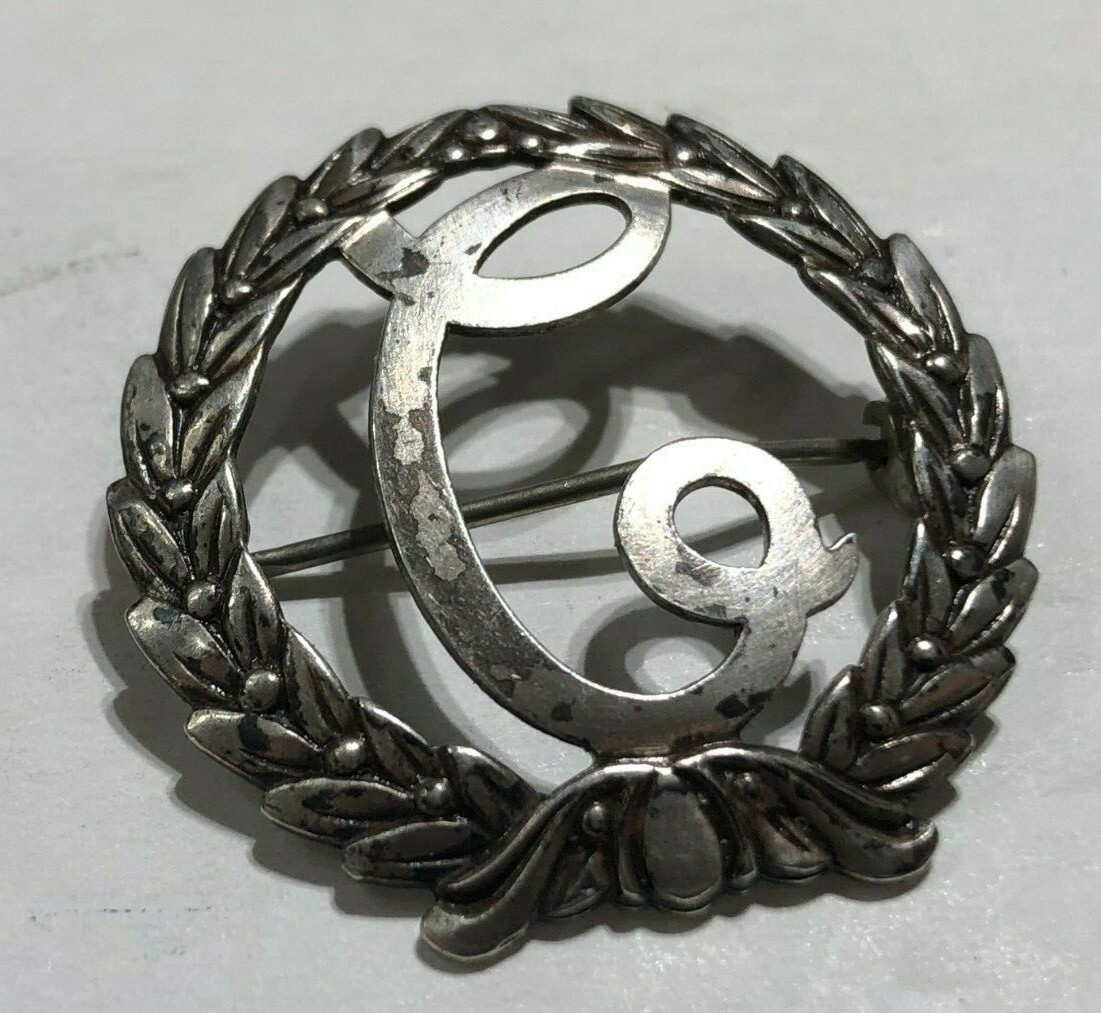 'C' Initial Lettered Leaf Circle Pin Brooch Sterl… - image 2