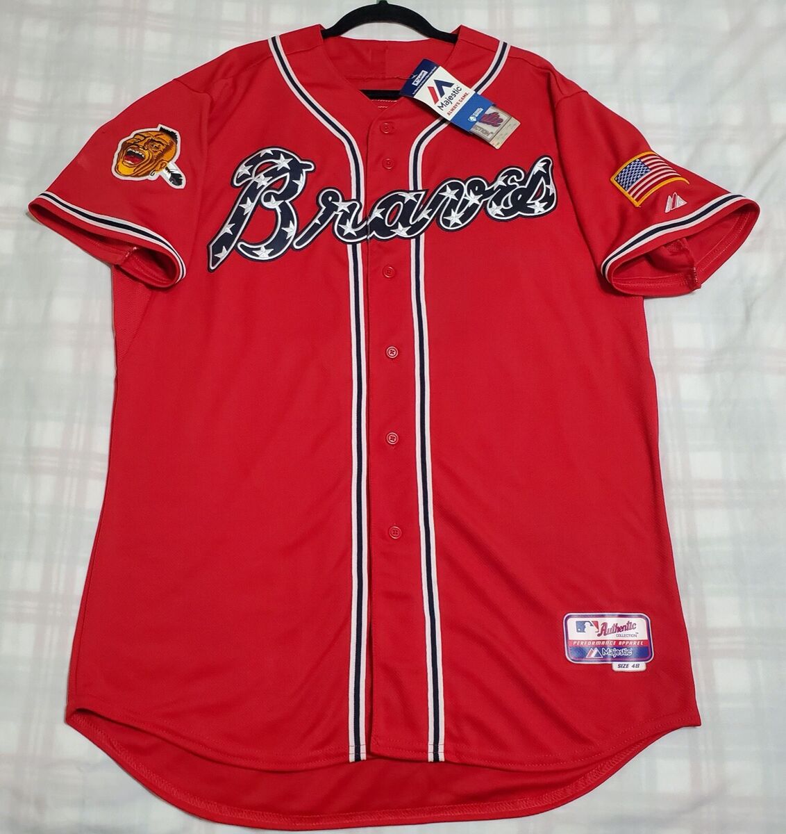 Authentic Majestic, 48 XL ATLANTA BRAVES, HANK AARON, COOL BASE ON FIELD  Jersey