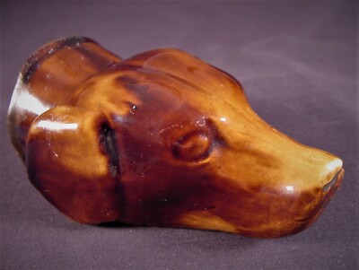 Yellow Ware Rockingham Dogs RARE 1800s DOG HOUND STIRRUP CUP FLASK ROCKINGHAM YELLOW WARE ...