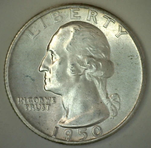 1950 S Washington Silver Quarter 25c Coin Light Toned Uncirculated San Francisco