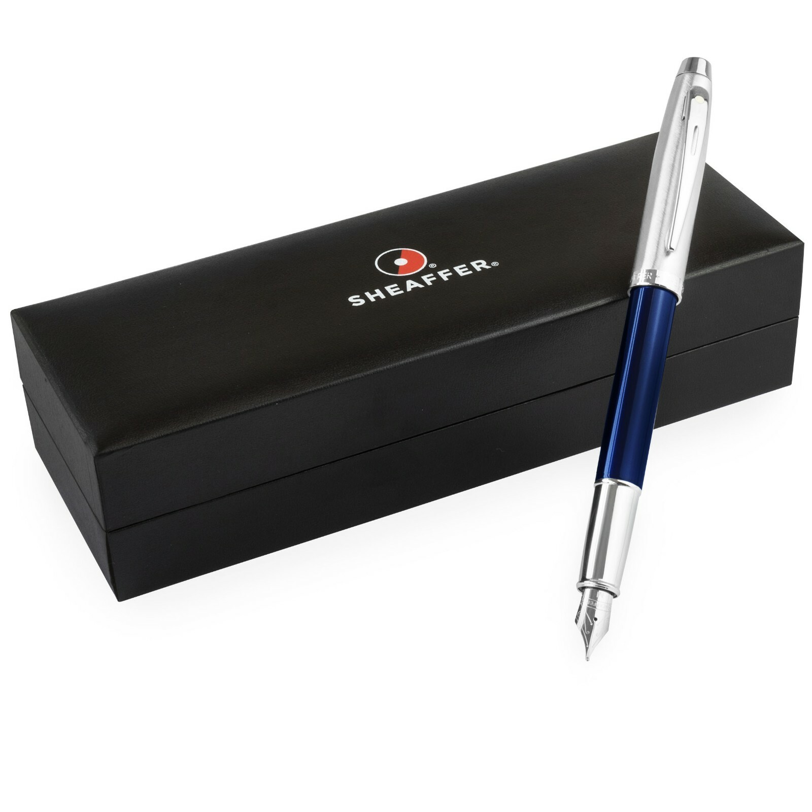 Sheaffer Brushed Chrome Plated Fountain Pen Blue and Chrome Barrel Gift Box