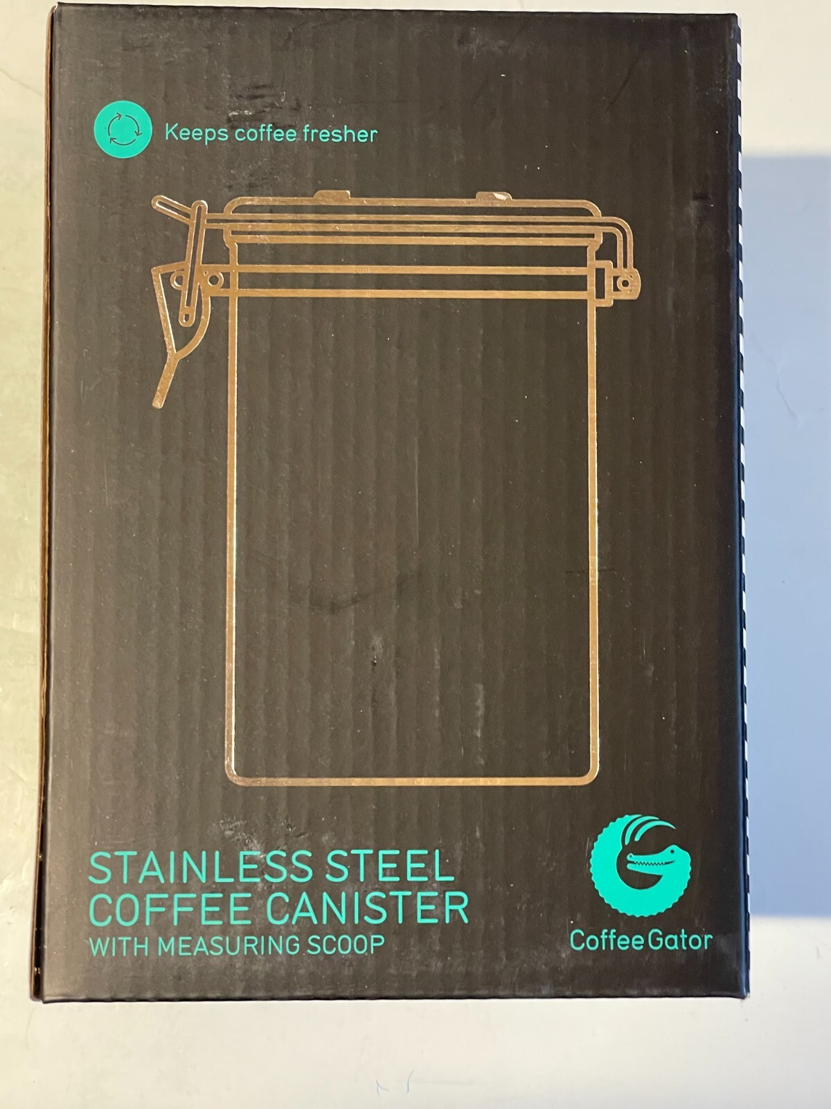 Coffee Gator Stainless Coffee Canister Large w/ Scoop & Co2 Valve 64oz Gray NIB
