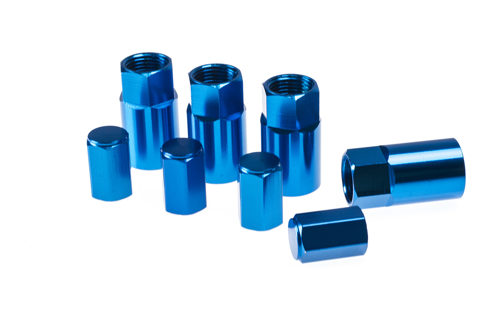 Wheel Mate TPMS Tire Valve Stems Covers & Caps Blue Anodize Universal Set of 4