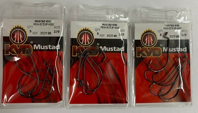 KVD Mustad Hooks Mega Bite 37177-BN 3 Five Packs(15 hooks) Choose Size