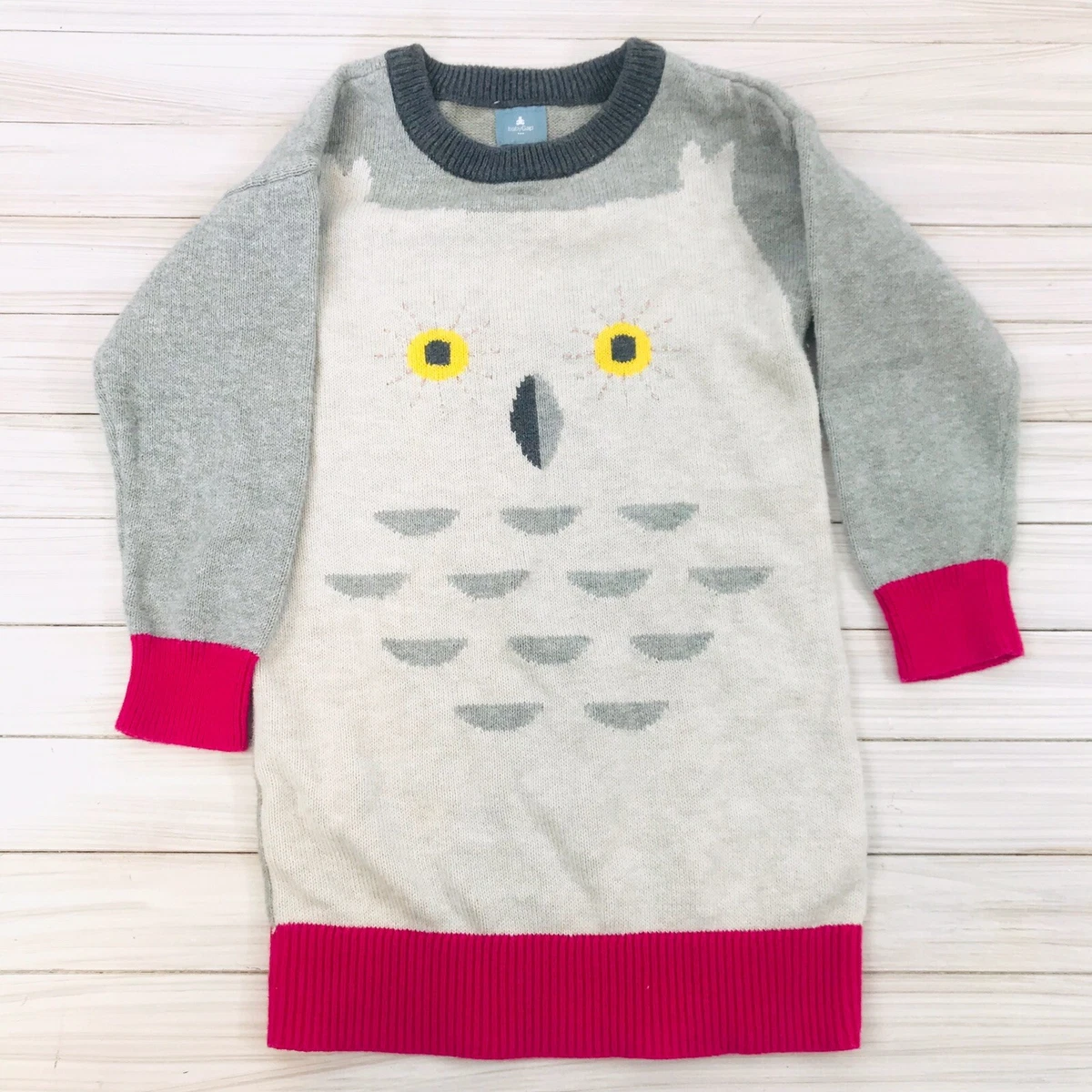 BABY GAP TODDLER GIRLS Size 3 Yrs Pullover OWL SWEATER DRESS Gray