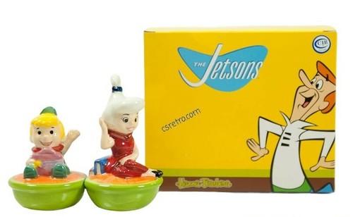 The Jetsons ELROY and JUDY SALT PEPPER SHAKER SET Ceramic Magnetic Cartoon NEW - 第 1/2 張圖片