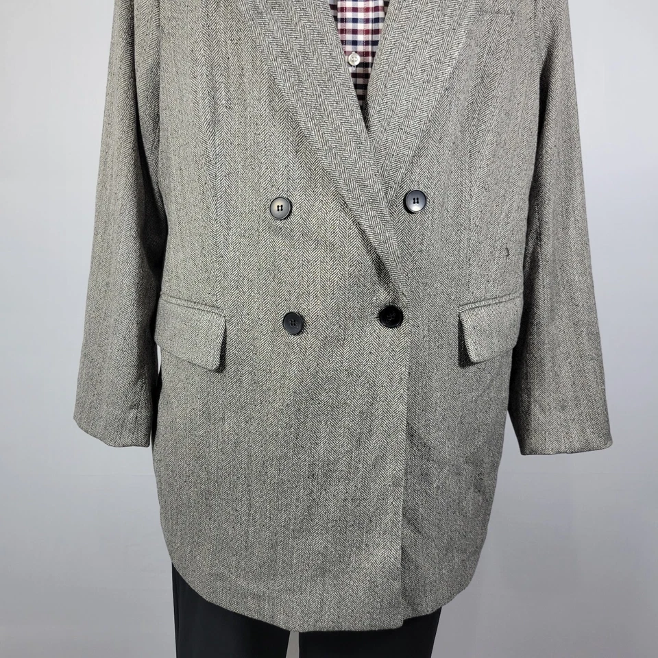 Abrigo Blazer Deportivo H&M Para Hombre Doble Pecho Gris Espiga Cuatro Botones Talla XL Foto 3 de 4