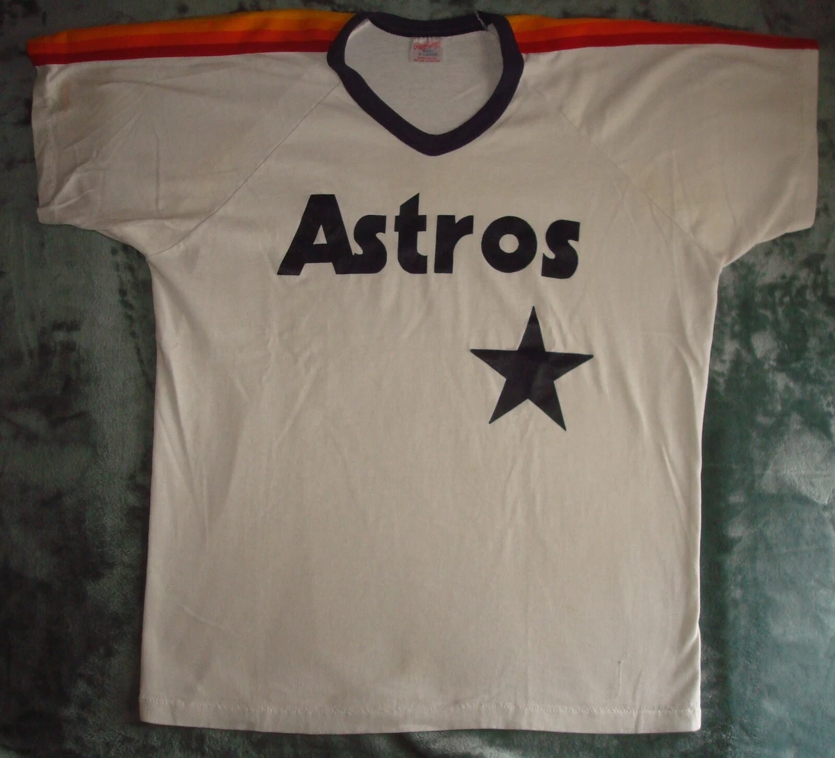 VTG 80s HOUSTON ASTROS T SHIRT JERSEY XL WHITE STRIPED SLEEVES BASEBALL MLB  90s