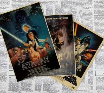 3x STAR WARS TRILOGY IV V VI Posters 150g Vintage Yellow Kraft Paper Empire Jedi