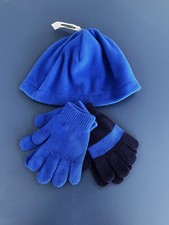 NEW Kids' Size L/XL OLD NAVY 2 Pair Knit Gloves Fleece Hat Set Bright Blue
