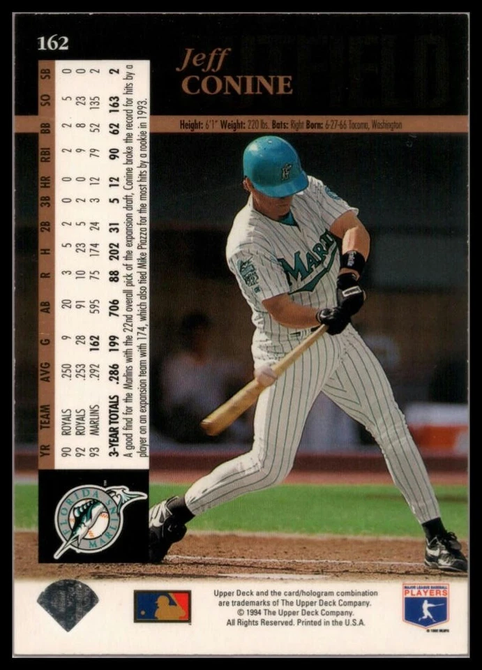 1994 UPPER DECK ELECTRIC DIAMOND #162 JEFF CONINE FLORIDA MARLINS - Image 2 of 2