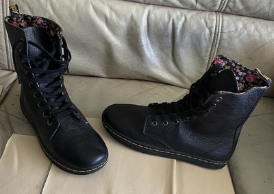 Womens US 8 Dr Martens Stratford Boots Black Leather Floral Lining High Lace Up