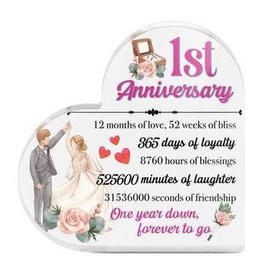 1. Jahrestag Frau Ehemann Hochzeit herzförmiger Block Acryl Plakette Geschenk
