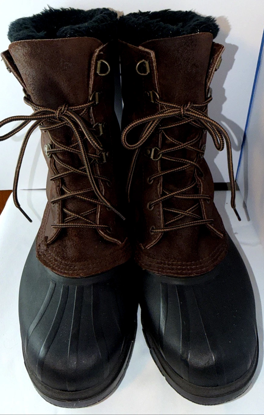 SOREL Dominator Leather Lace Up Snow Boots With Liner Leather Fur Trim Size 11