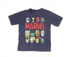Camiseta de algodón con gráfico de superhéroe azul de 6-7 años Marvel para niños